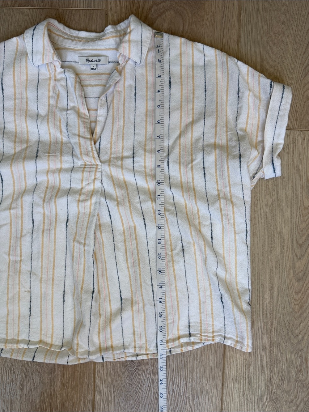 Madewell Park Popover Shirt in Textured Stripe Cotton Short Sleeve Split Neck S - Picture 12 of 13